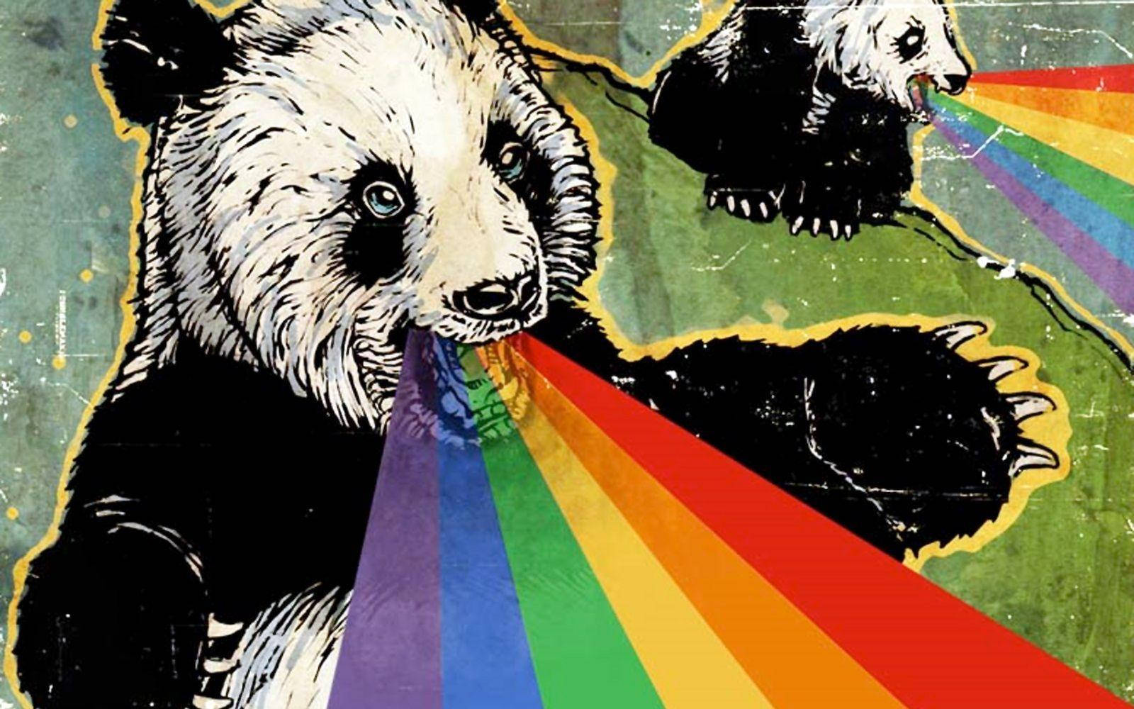 Panda Loco y Arcoíris Fondos de pantalla