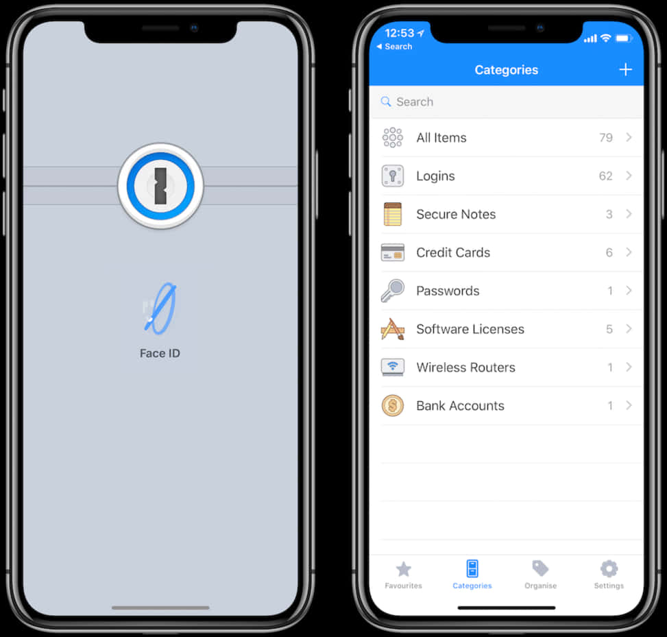 Pantalla de la app de gestión de contraseñas con Face ID en iPhone 12 Fondos de pantalla