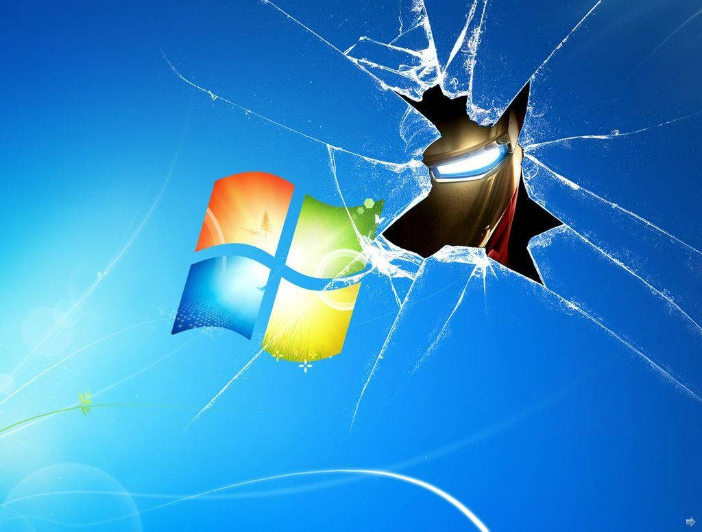 Fondo de pantalla de Iron Man con pantalla rota de Windows