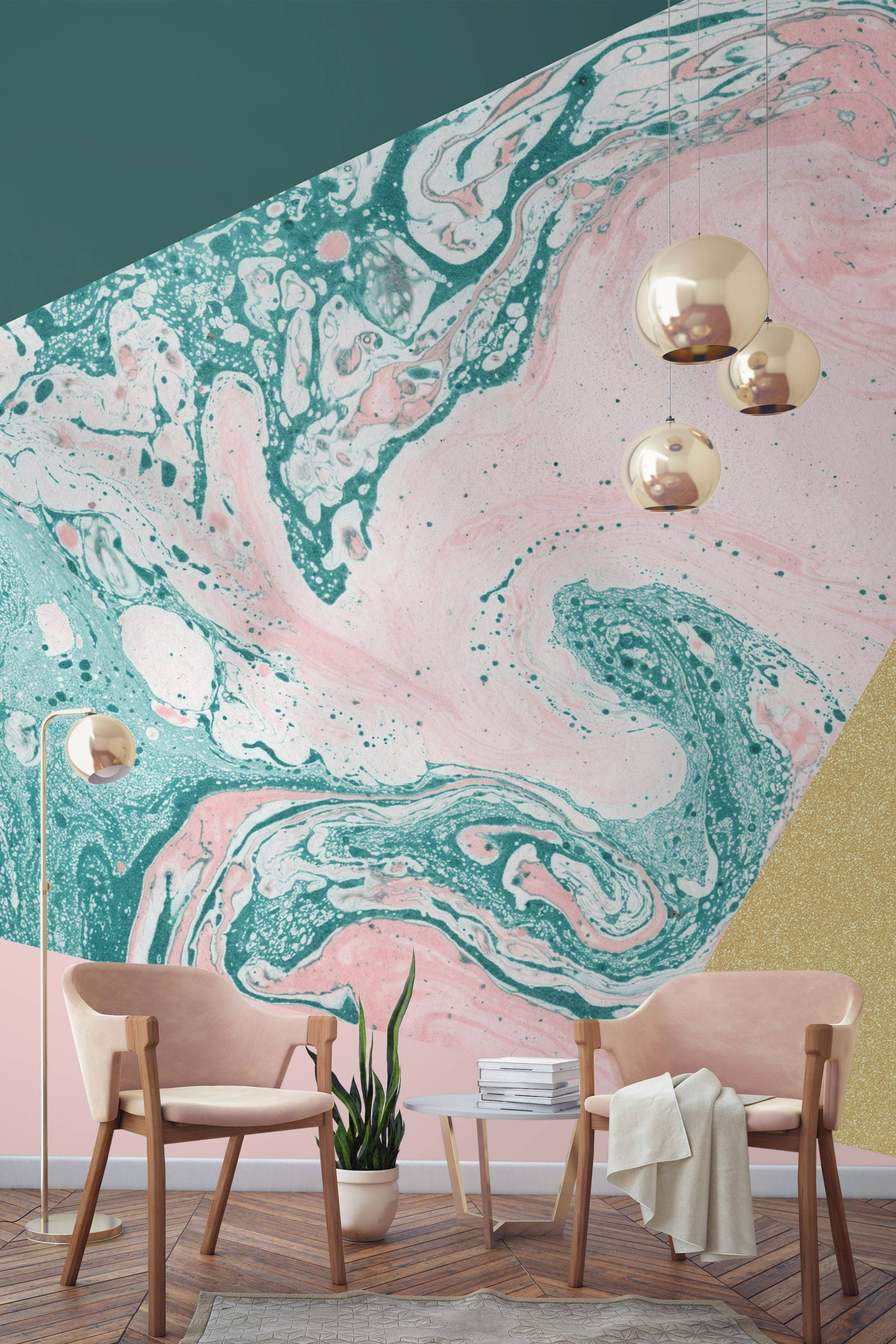Pared de Mármol Verde Pastel y Rosa Fondos de pantalla