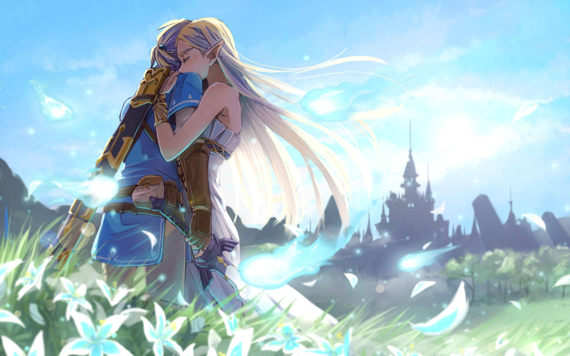 Pareja de anime abrazando a Zelda