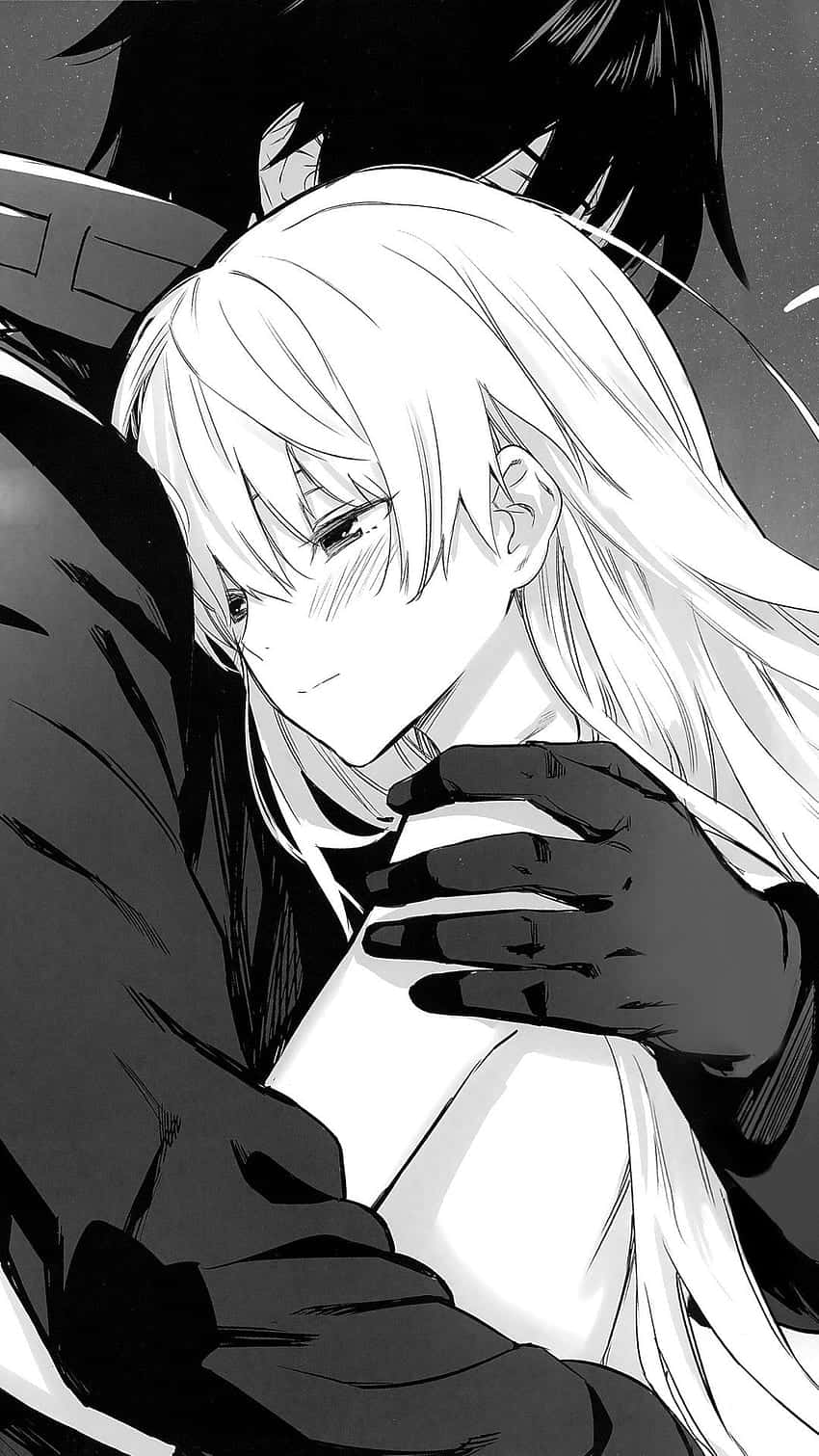 Pareja de Anime Abrazándose en Blanco y Negro Fondos de pantalla