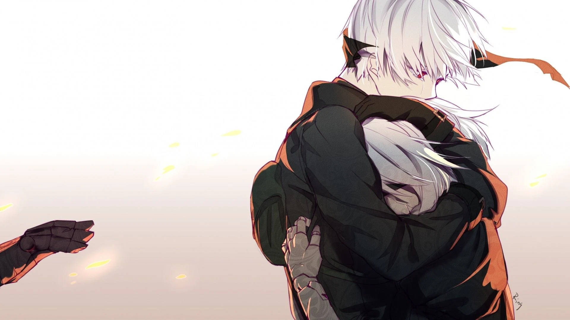 Pareja de anime abrazándose con cabello blanco Fondos de pantalla