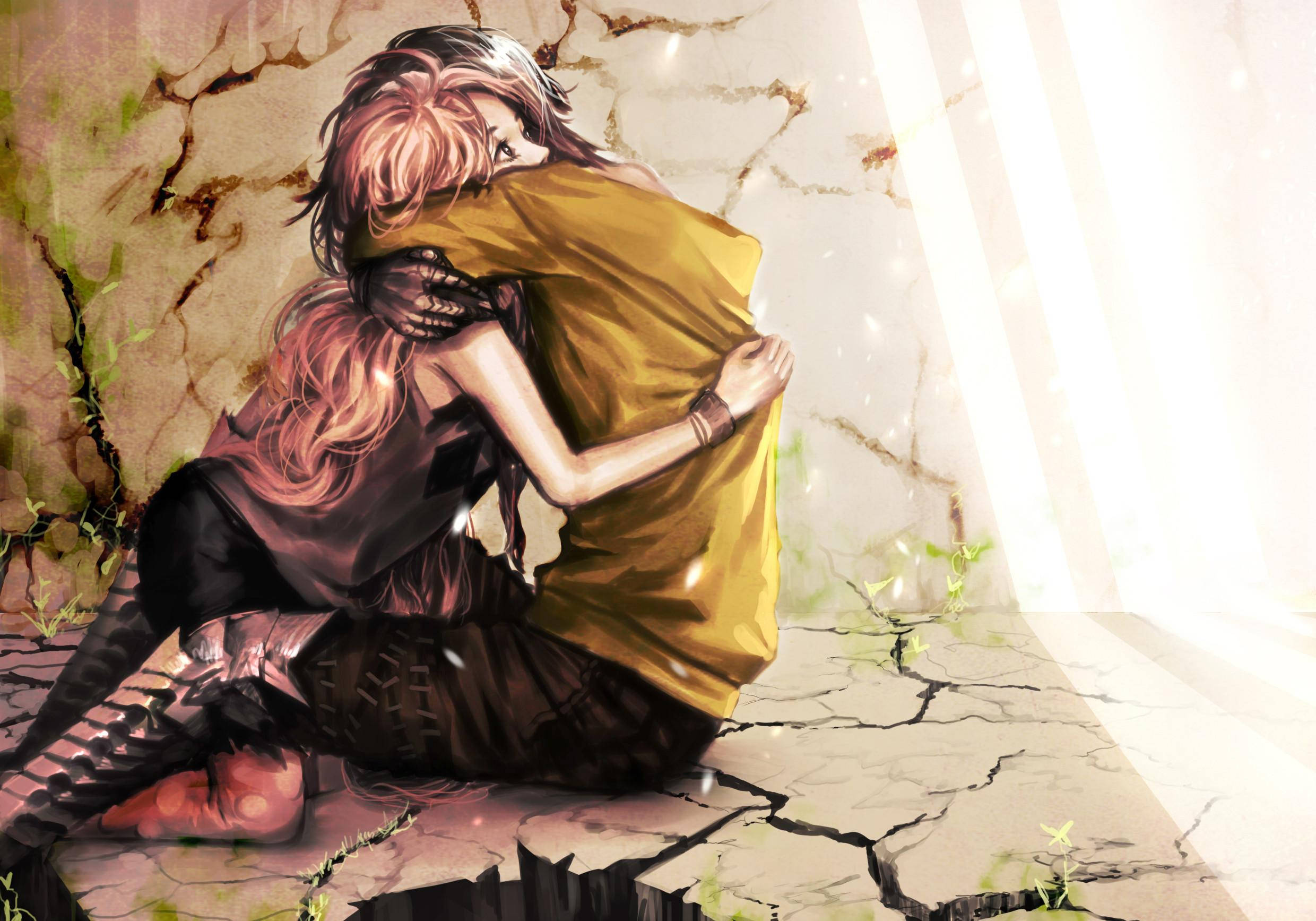 Pareja de anime abrazándose con cabello rosa Fondos de pantalla