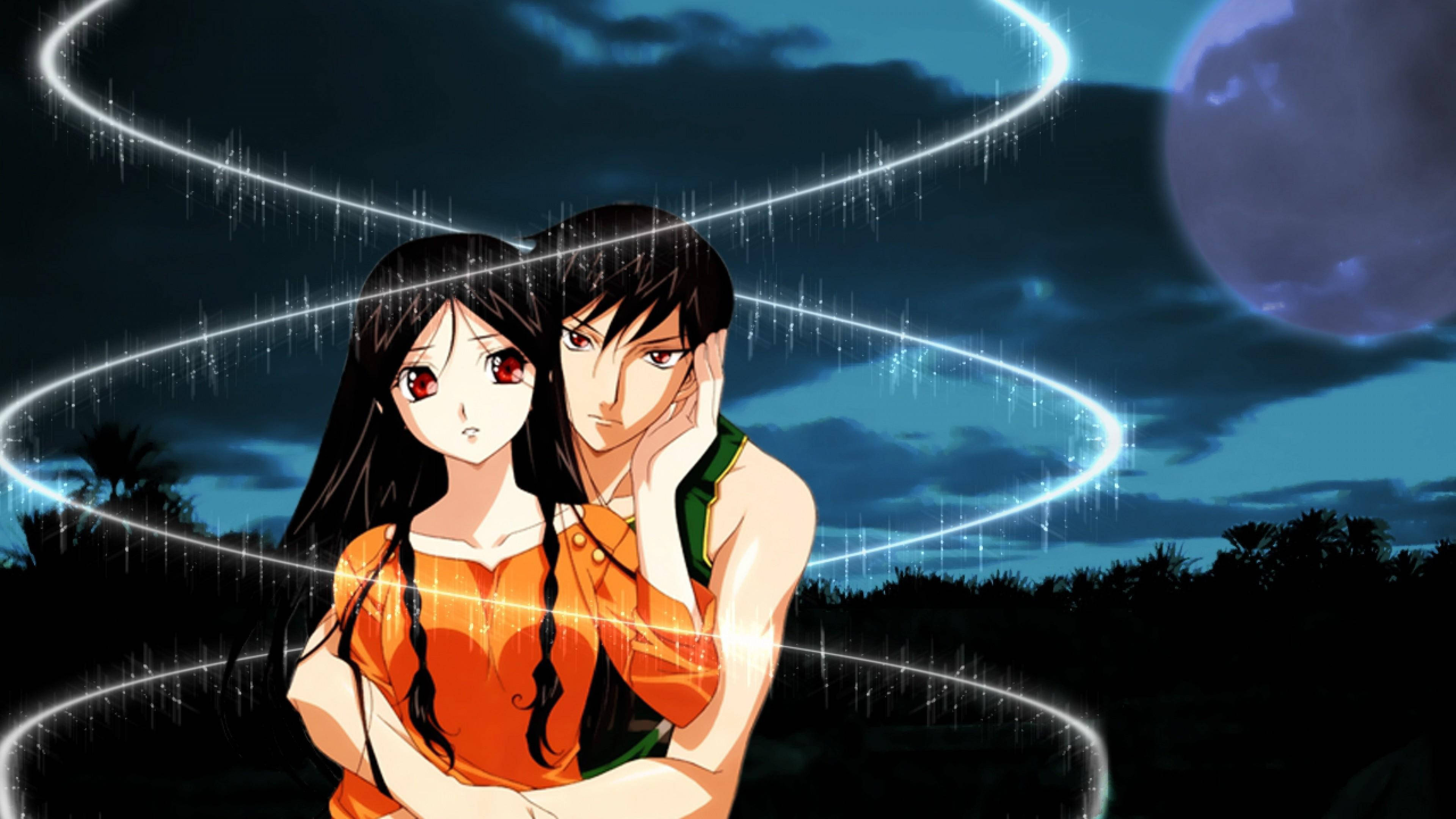 Pareja de anime abrazándose con magia Fondos de pantalla
