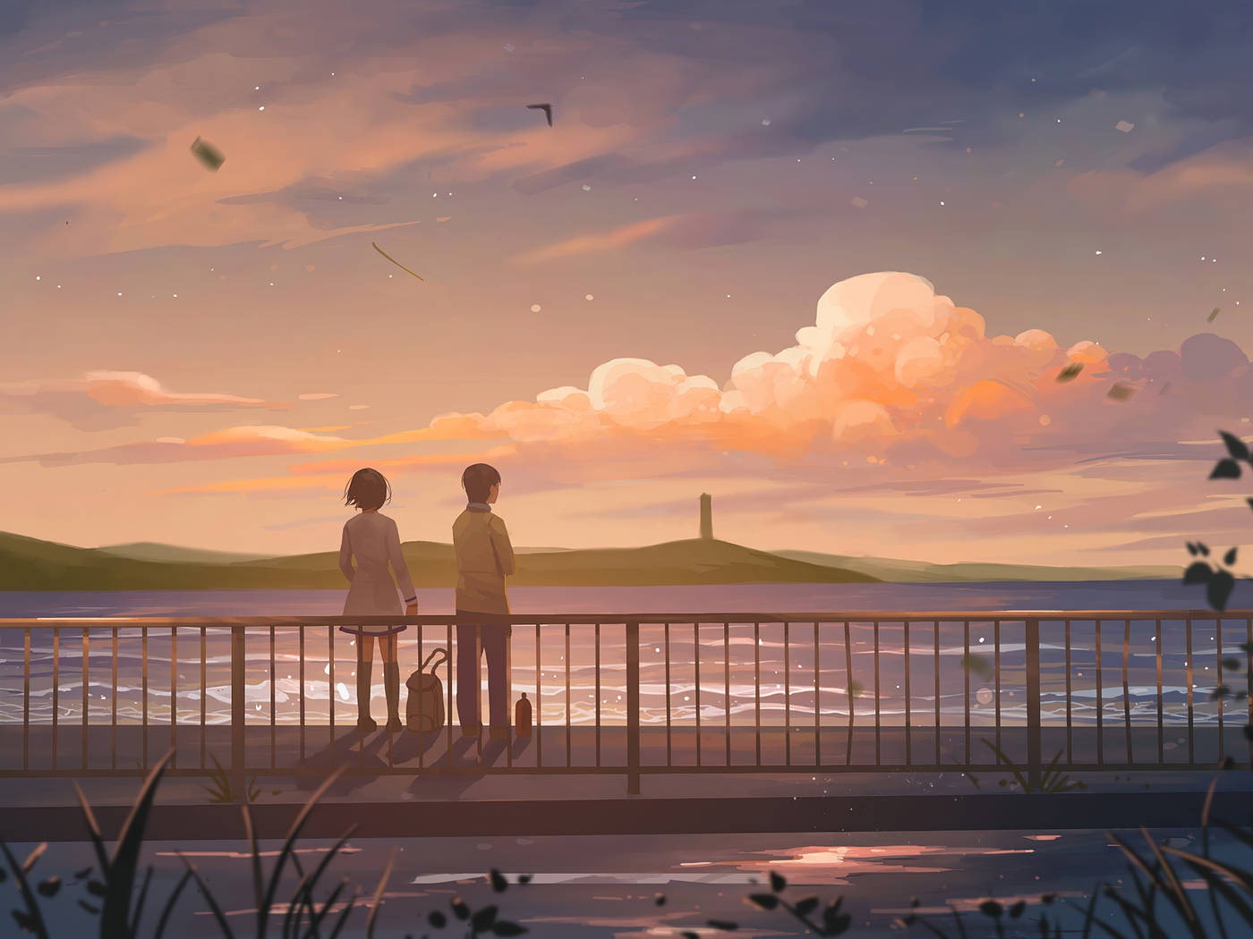 Pareja de anime estética al atardecer Fondos de pantalla