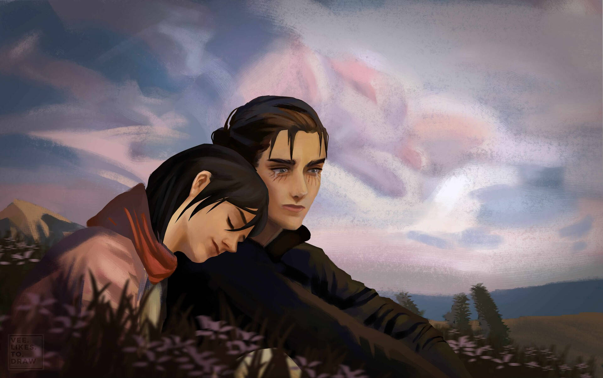 Pareja de anime en arte digital AOT Fondos de pantalla
