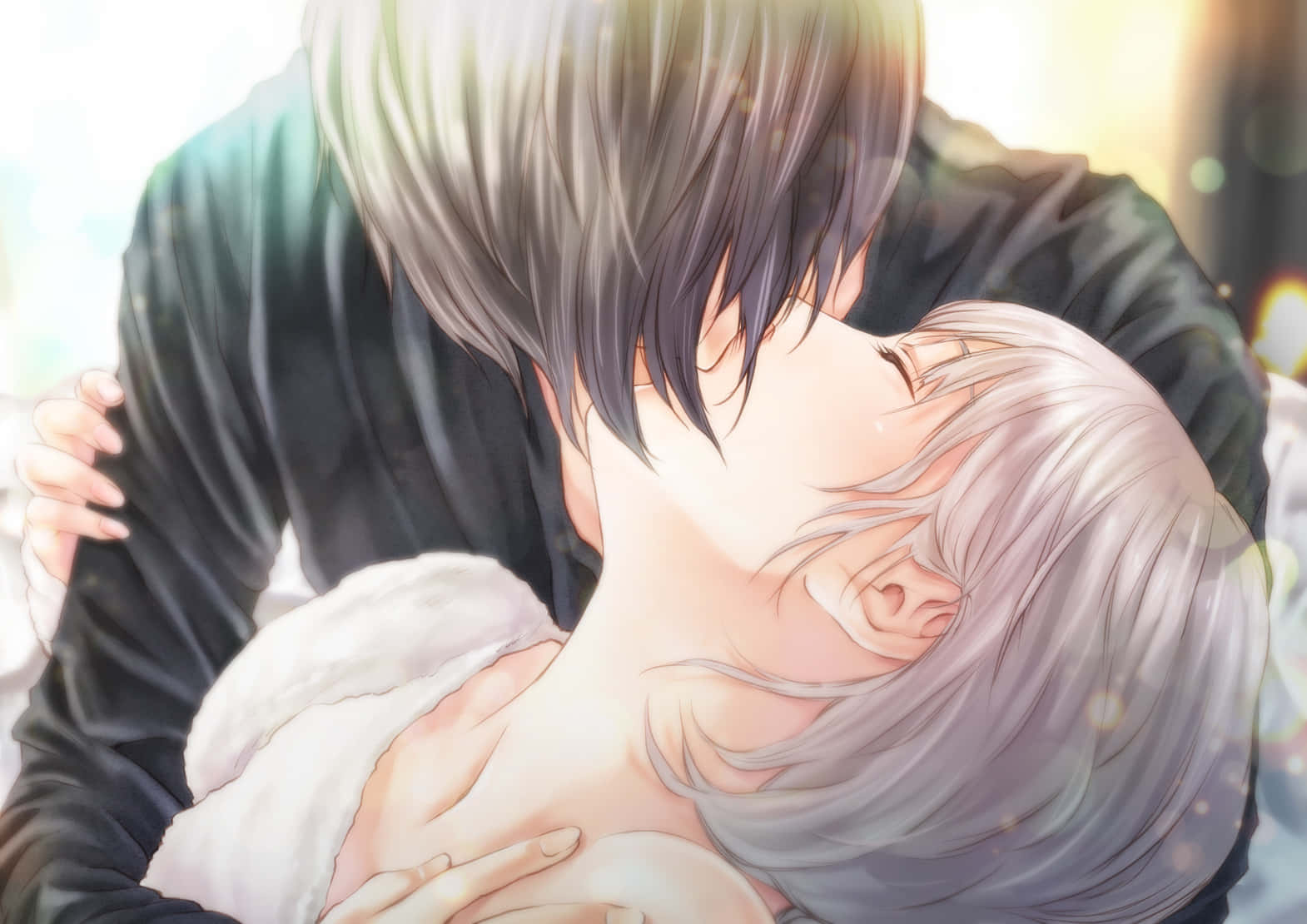 Pareja de anime besándose en un momento romántico íntimo Fondos de pantalla