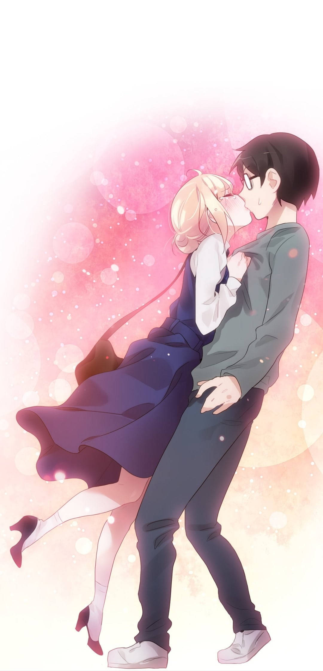 Pareja de anime Kōsei y Kaori besándose Fondos de pantalla