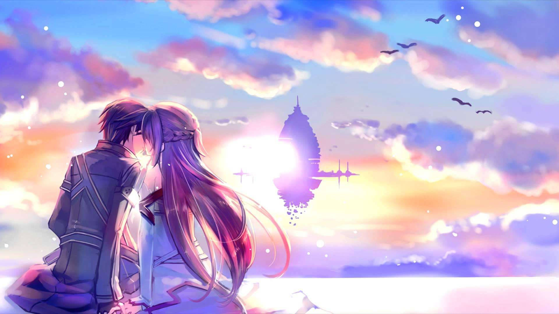 Pareja de anime besándose HD Fondos de pantalla