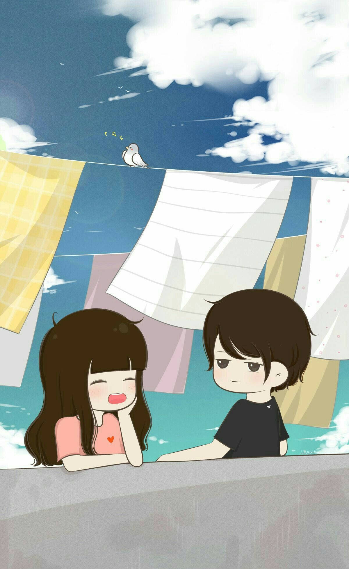 Pareja de caricatura haciendo la colada Fondos de pantalla