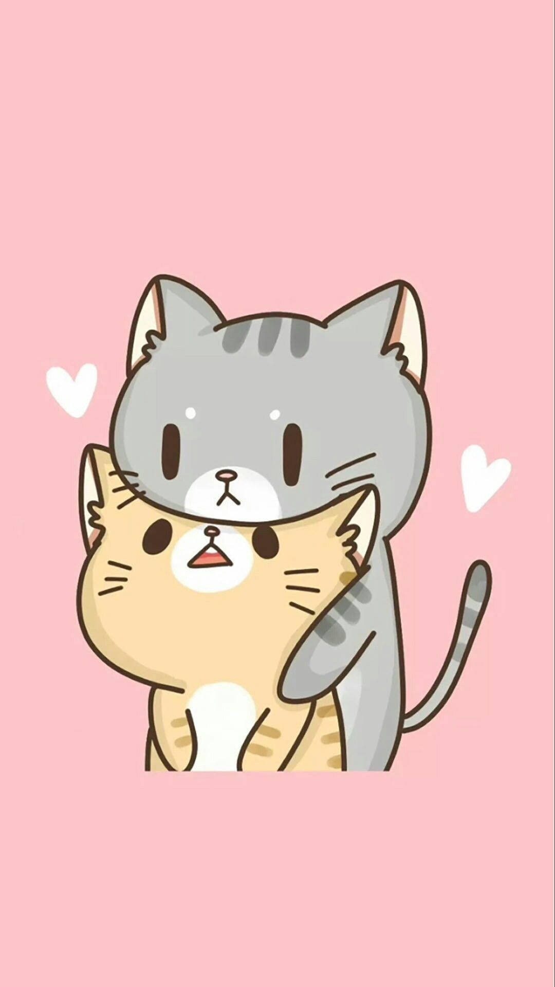 Pareja de gatos adorables en un iPad kawaii Fondos de pantalla