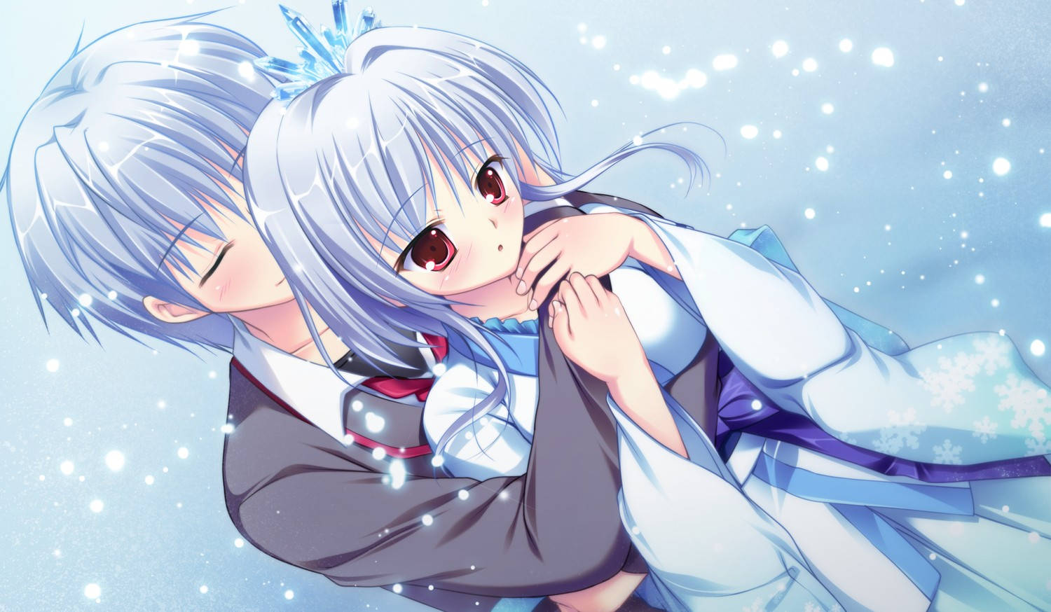 Pareja de pelo azul abrazándose en anime Fondos de pantalla