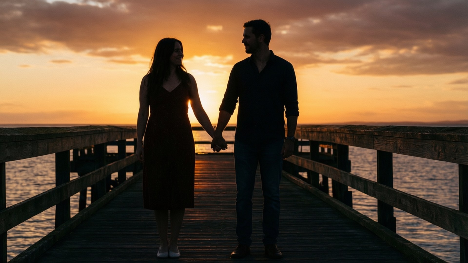 Pareja en el Muelle al Atardecer Fondos de pantalla