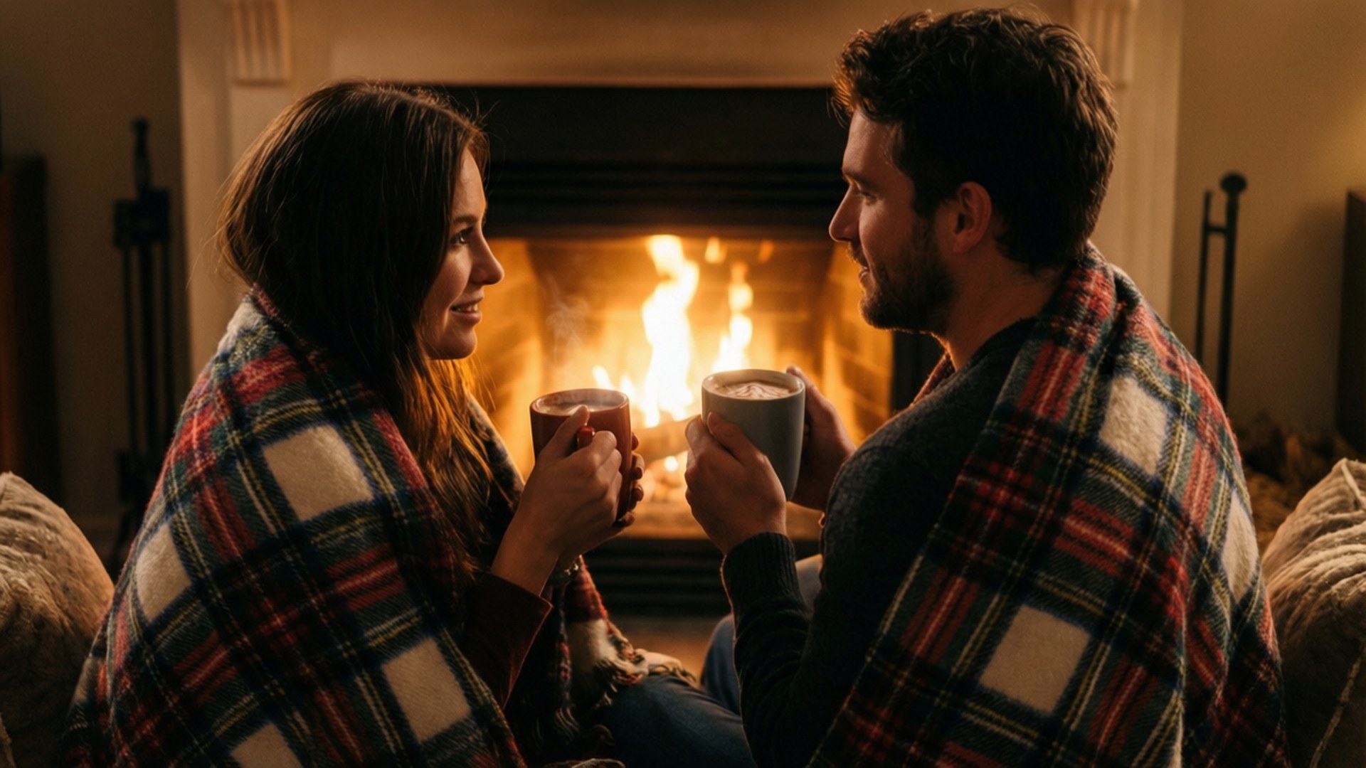 Pareja junto a la chimenea Fondos de pantalla