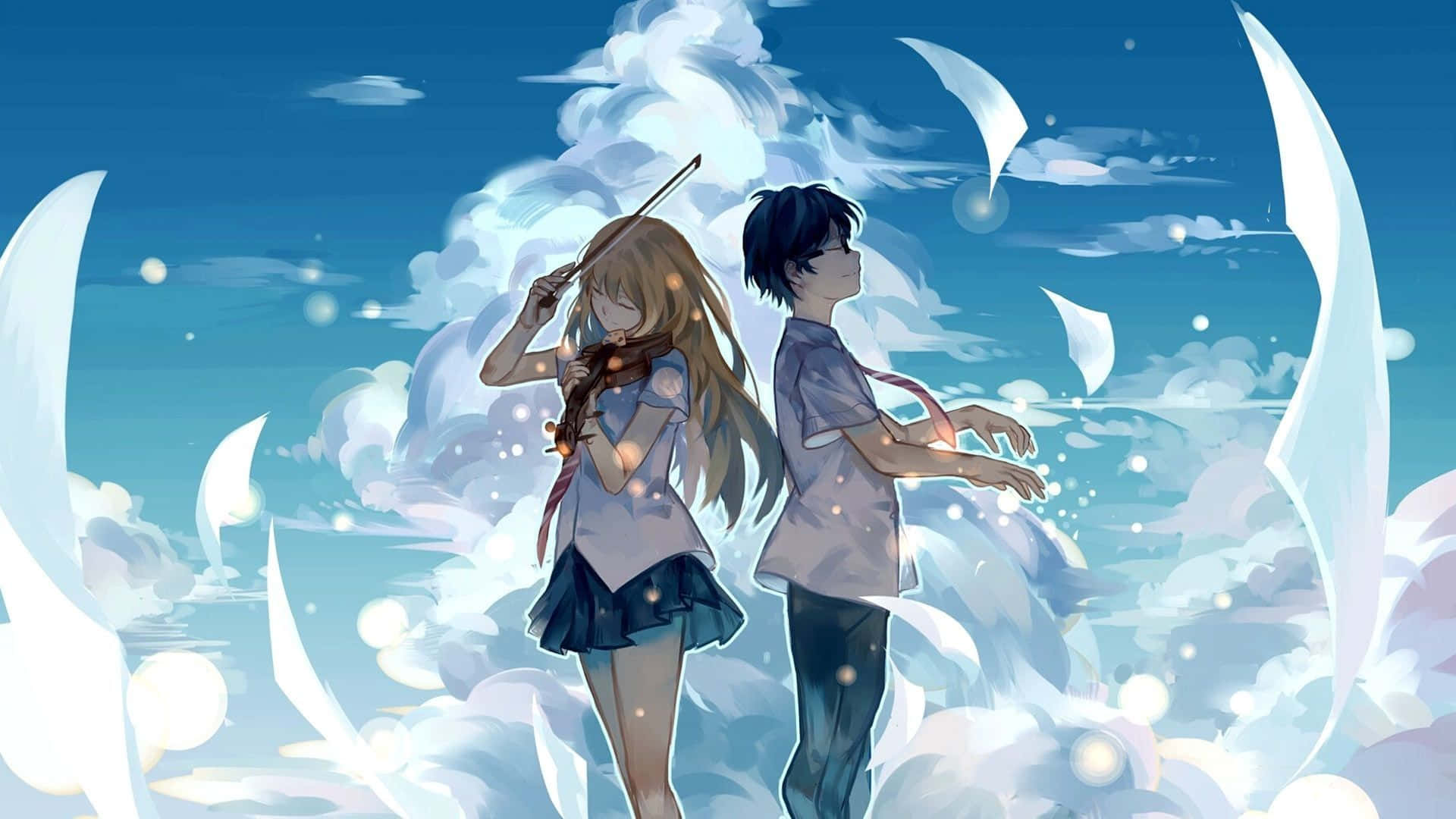 Pareja linda en el cielo anime azul estético para escritorio Fondos de pantalla