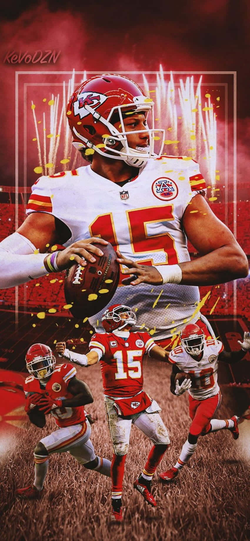 Pat Mahomes sosteniendo su teléfono Fondos de pantalla