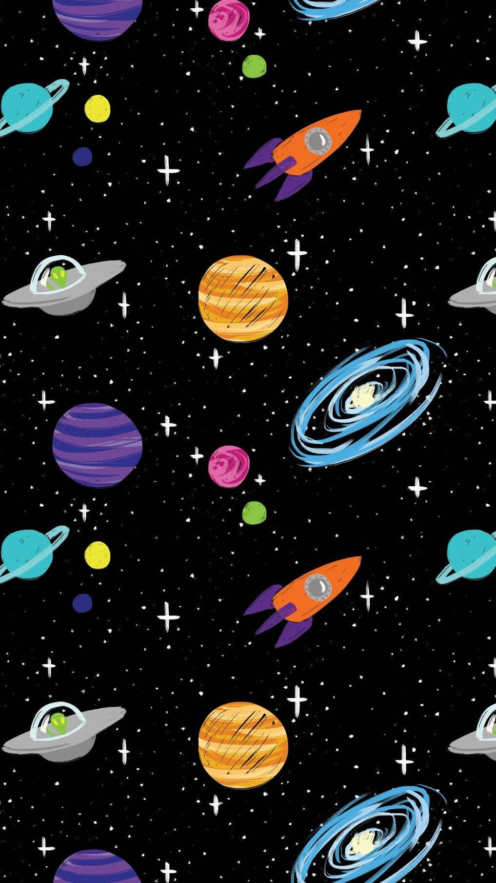 Patrón de Garabatos de Planetas Espaciales Fondos de pantalla