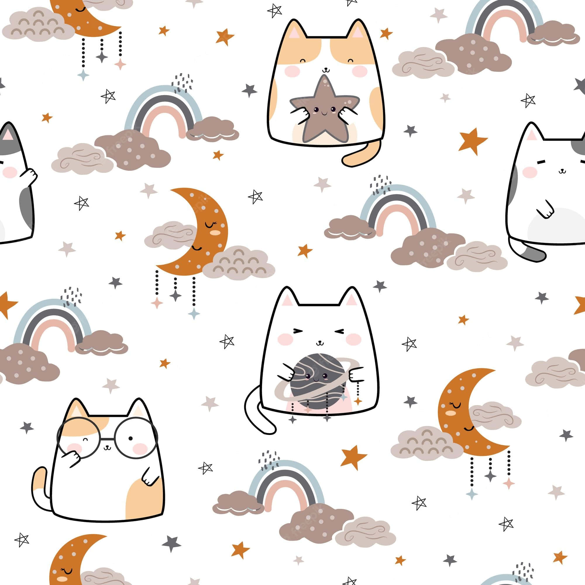 Patrón de gato lindo dibujado a mano Fondos de pantalla