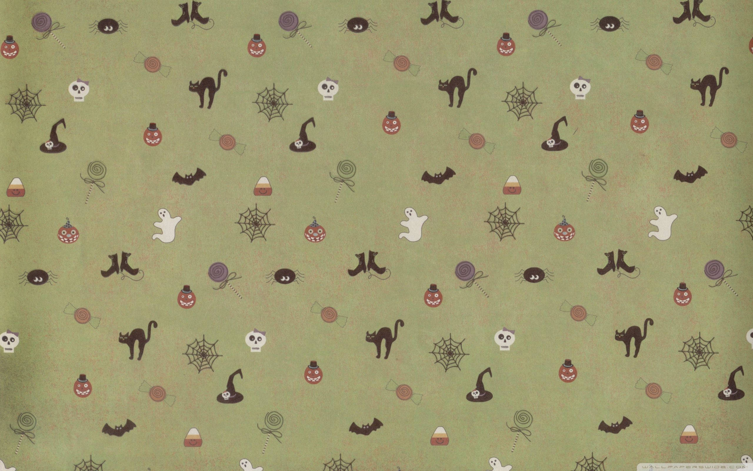Patrón de Halloween Estético y Tierno en Verde Fondos de pantalla