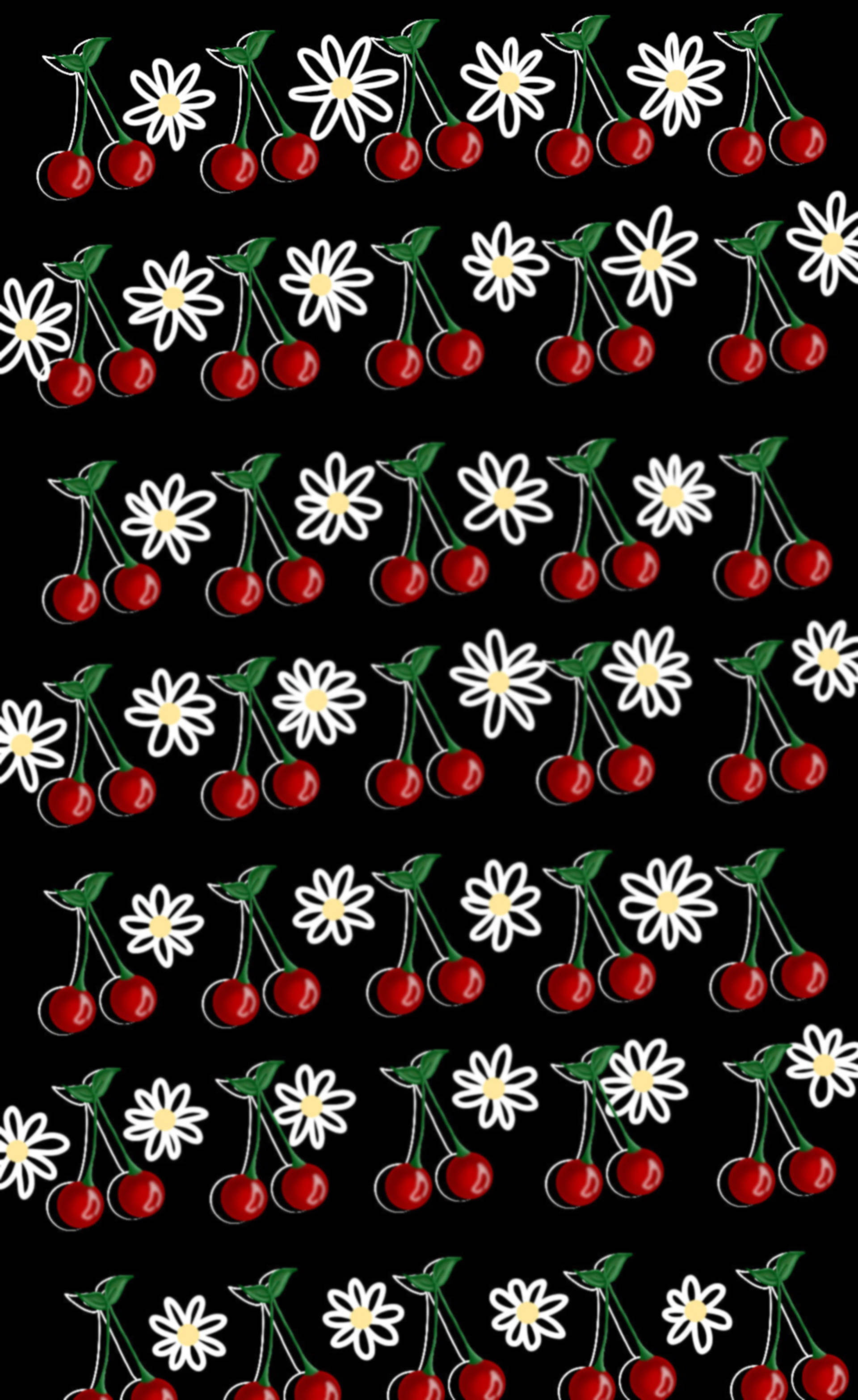 Patrón estético de cerezas y margaritas Fondos de pantalla