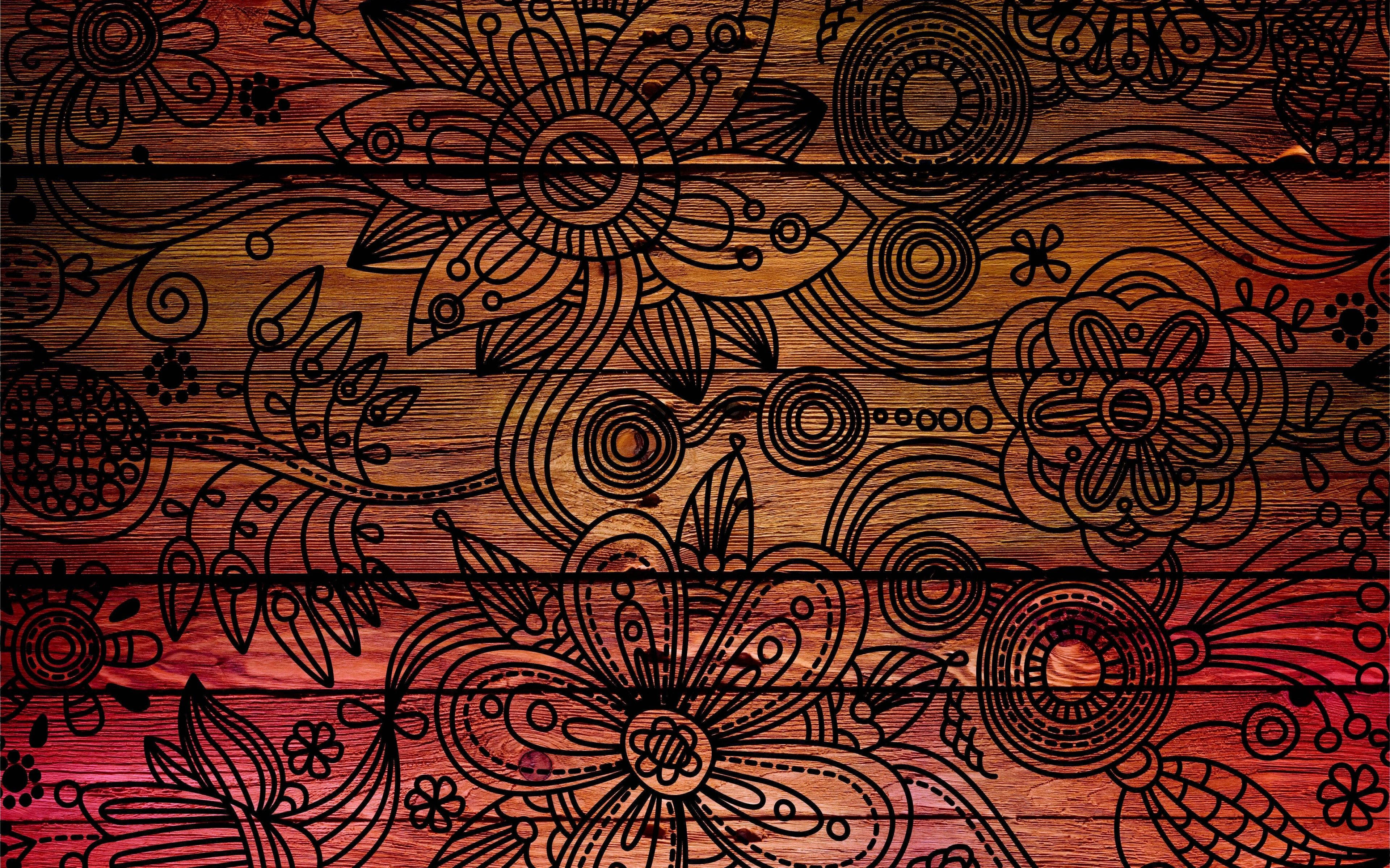 Patrón fresco de madera floral Fondos de pantalla