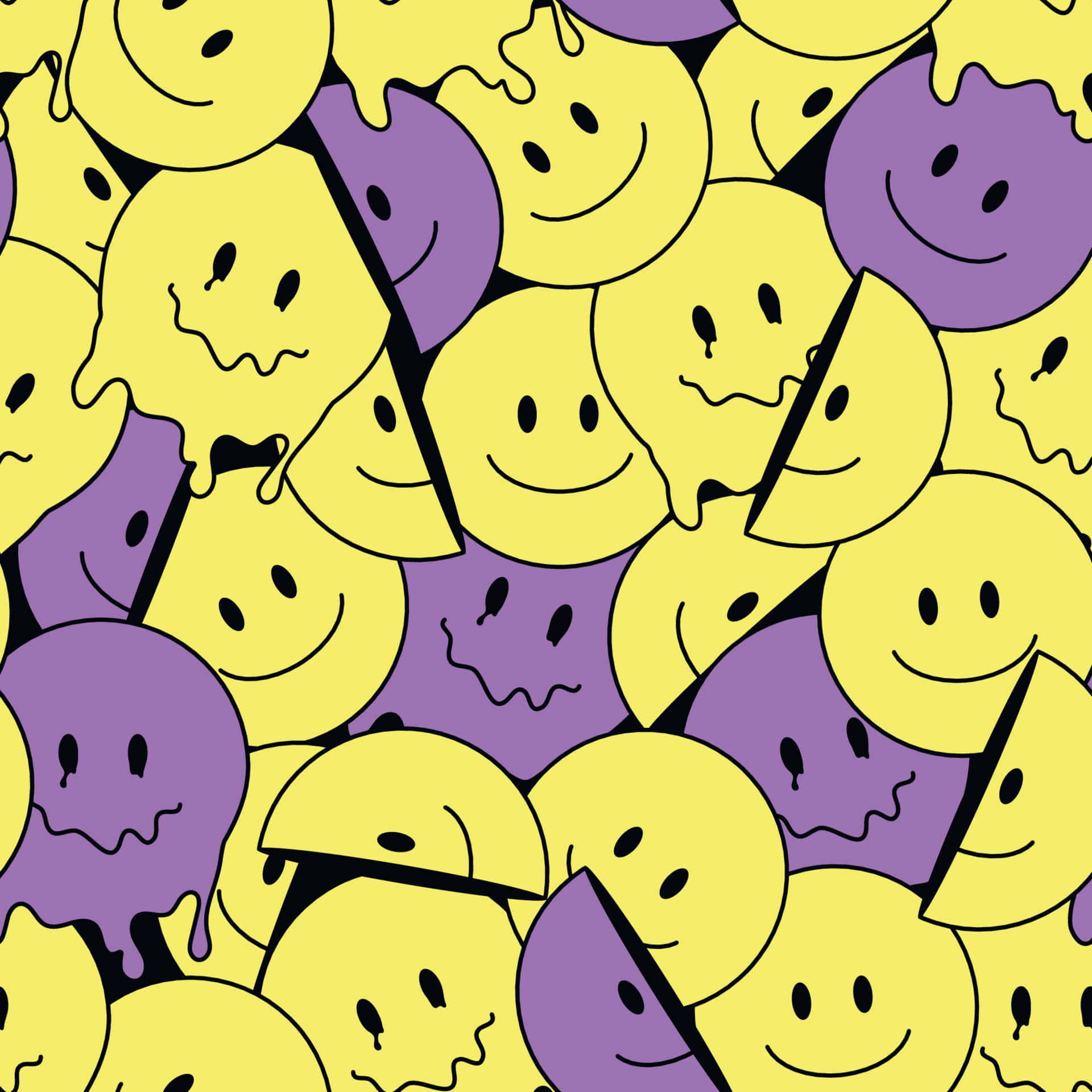 Patrón sin costuras de cara sonriente divertida y loca derretida, estética psicodélica Fondos de pantalla