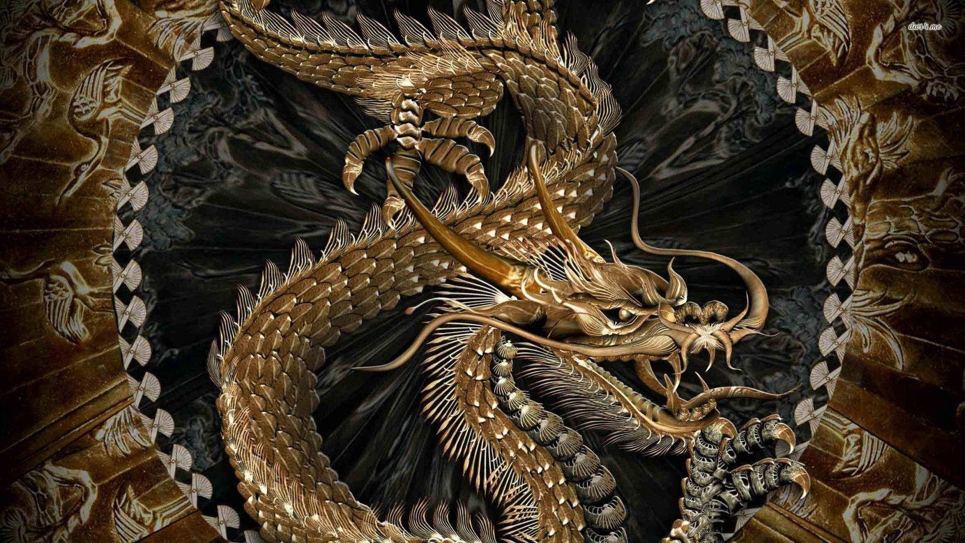 PC de Dragón Japonés con Emblema de Bronce Fondos de pantalla