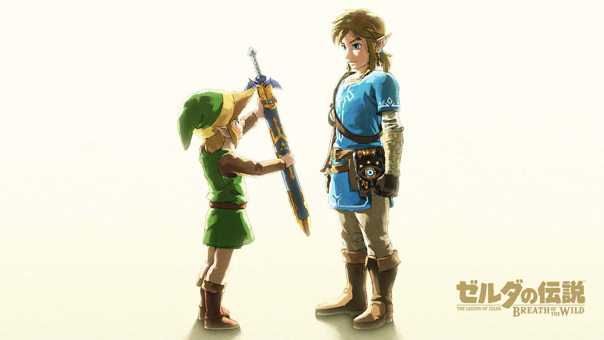 Pequeño Link entregando una espada al gran Link en Zelda BOTW Fondos de pantalla