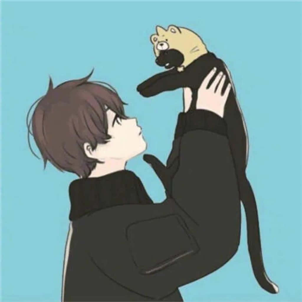 Perfil de anime de niño con gato para parejas Fondos de pantalla