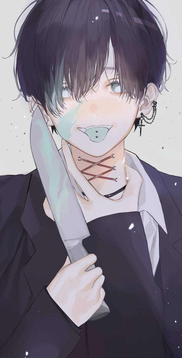 Perfil de anime oscuro de chico con cuchillo Fondos de pantalla