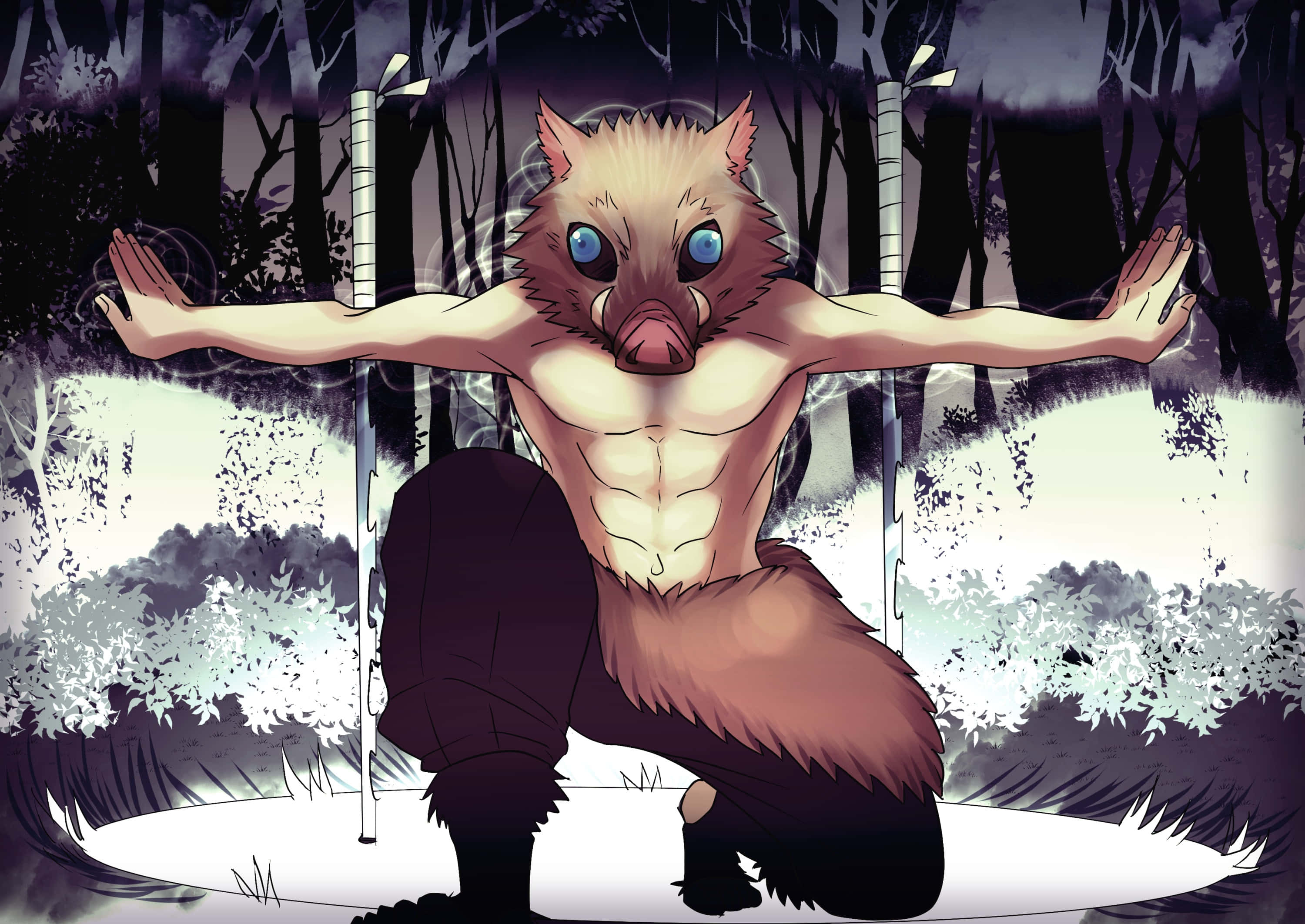Perfil de Inosuke con máscara en pose Fondos de pantalla