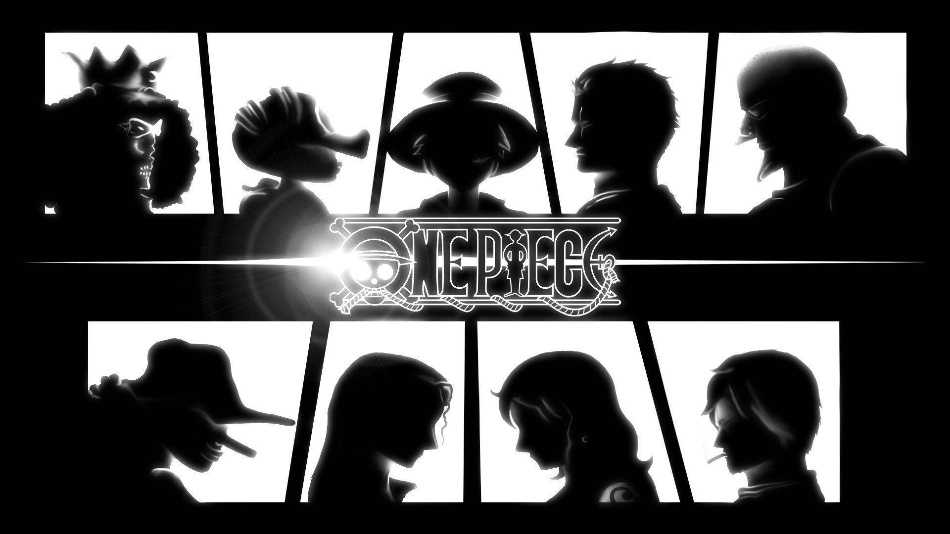 Perfiles de la tripulación y Luffy en blanco y negro Fondos de pantalla