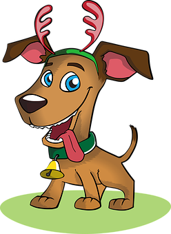 Perro Festivo con Astas de Reno de Dibujos Animados Fondos de pantalla