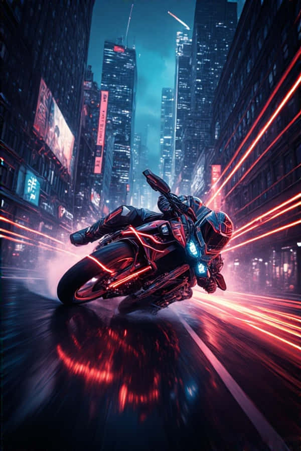 Persecución en Motocicleta Neon por Ciudad Oscura Dinámica 4K Fondos de pantalla