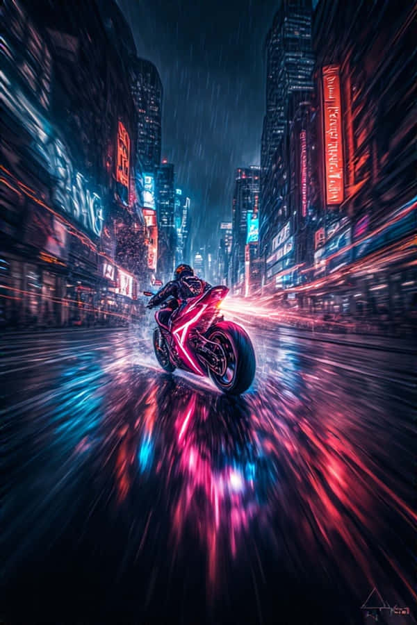 Persecución en Moto Neon en Ciudad Oscura Dinámica 4K Fondos de pantalla