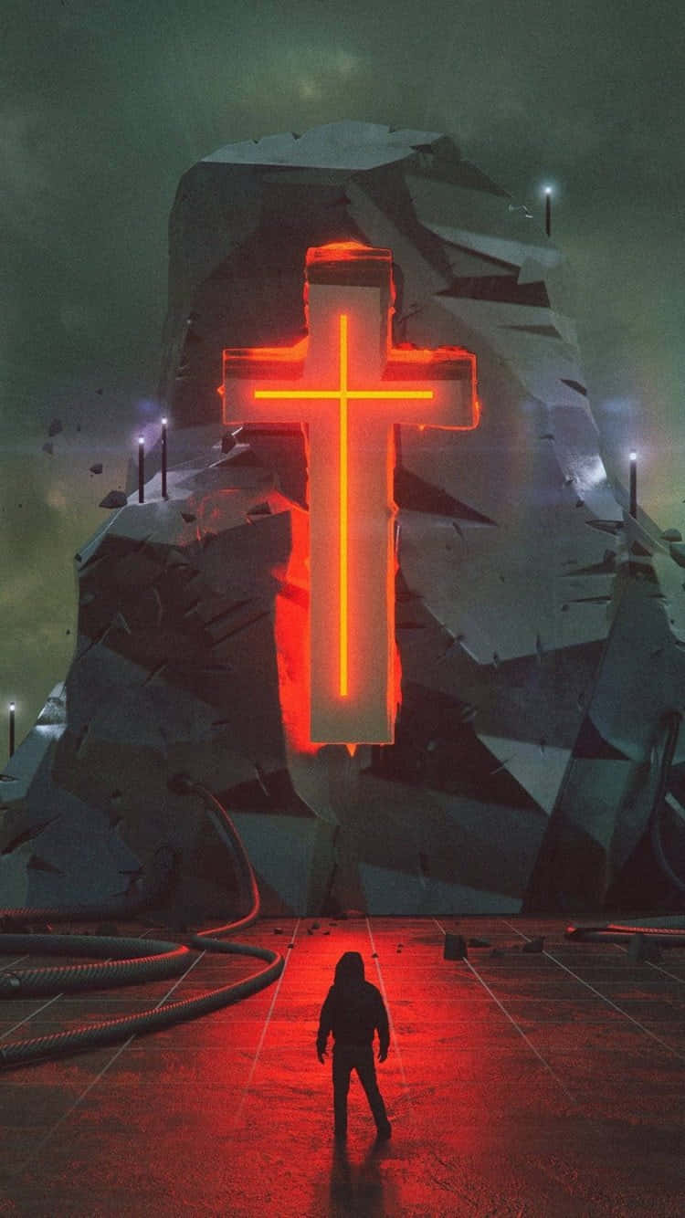 Persona de Piedra con Cruz de Neón Fondos de pantalla