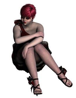 Personaje 3D de Pelo Rojo Sentado Fondos de pantalla