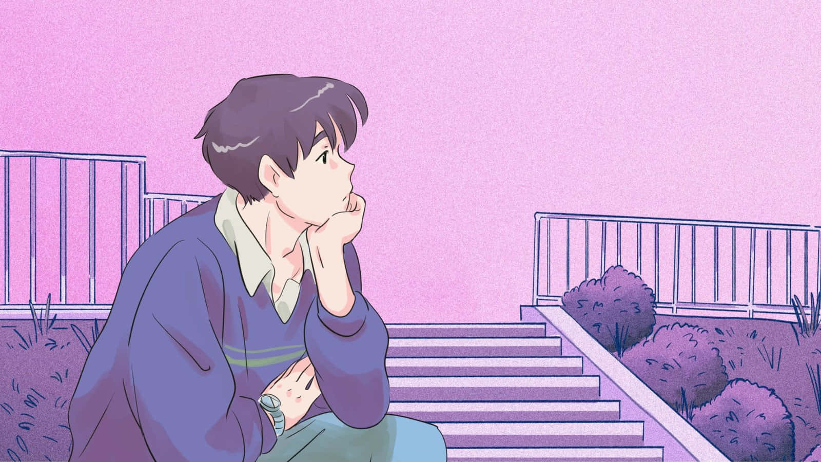 Personaje de anime en entorno estético rosa Fondos de pantalla