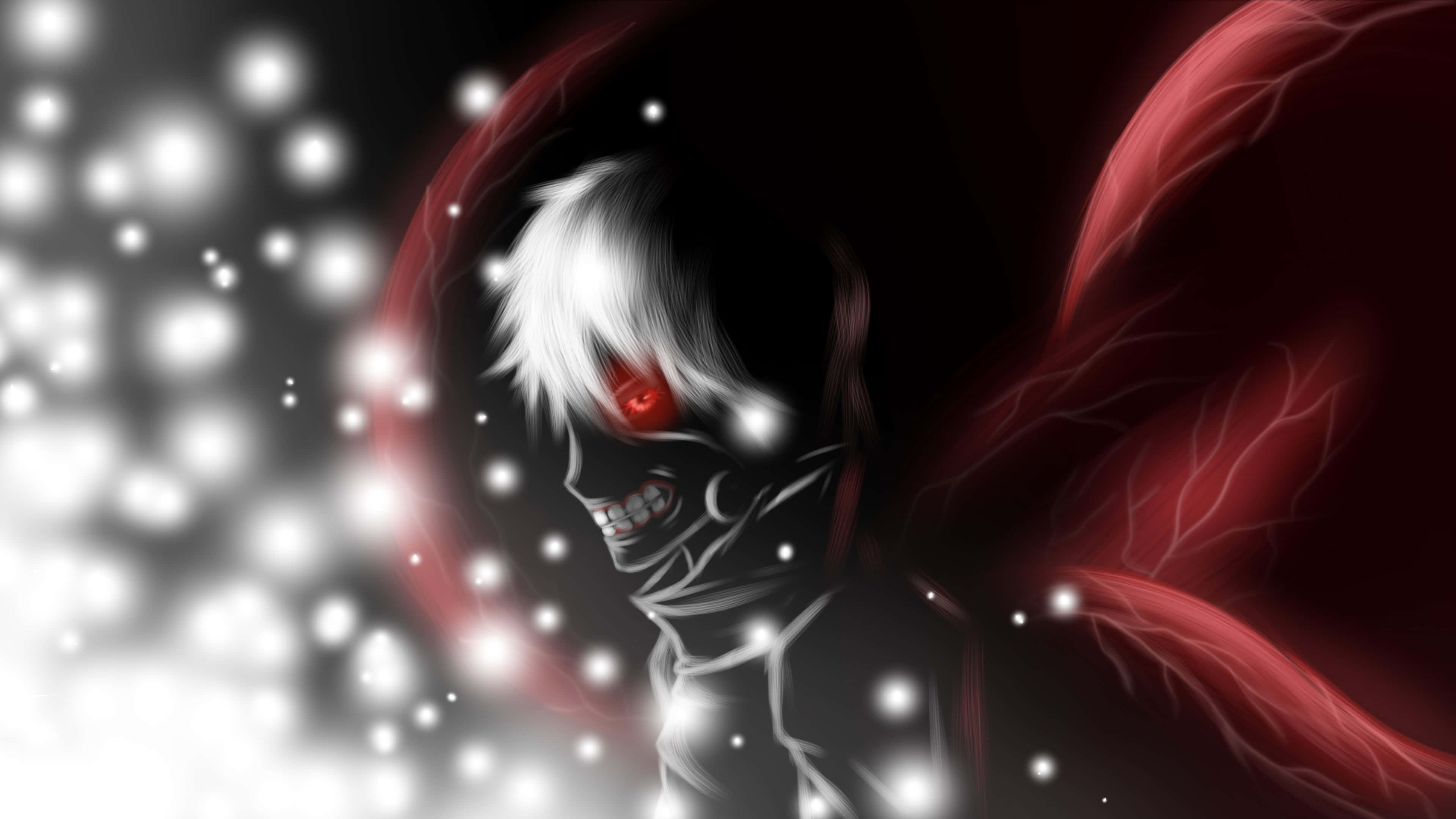 personaje de anime en blanco y negro con alas rojas Fondos de pantalla