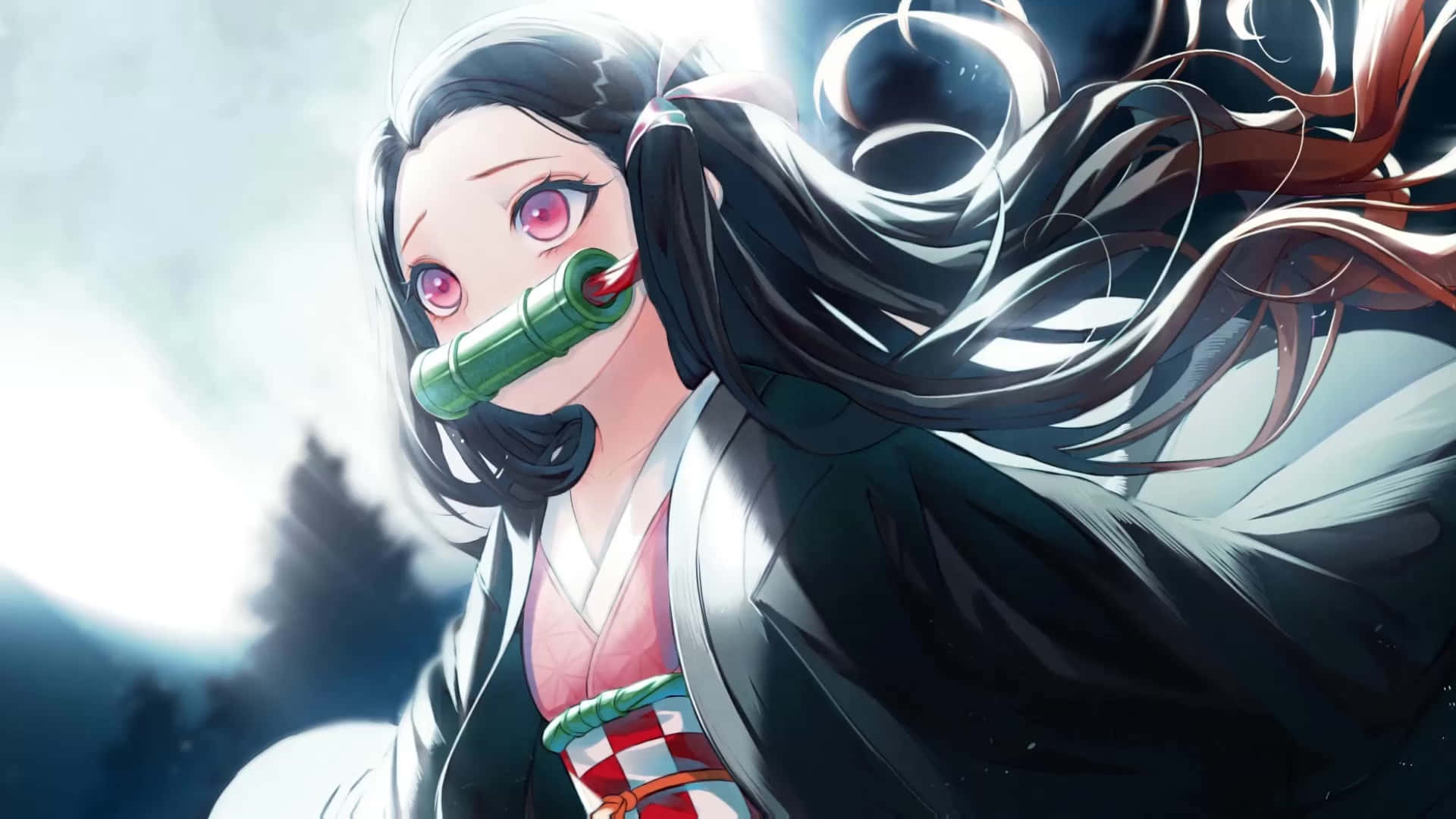 Personaje de Manga Nezuko Kamado Linda con Luna Brillante