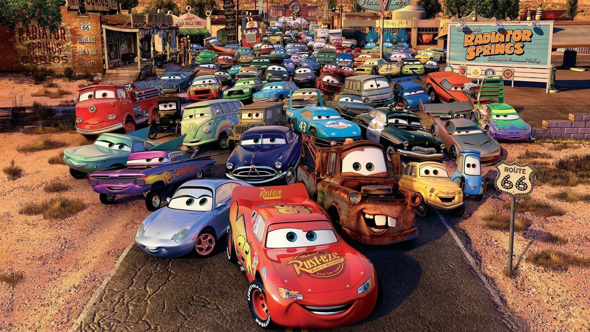 Personajes Animados de la Película Cars de Disney en Radiator Springs Fondos de pantalla