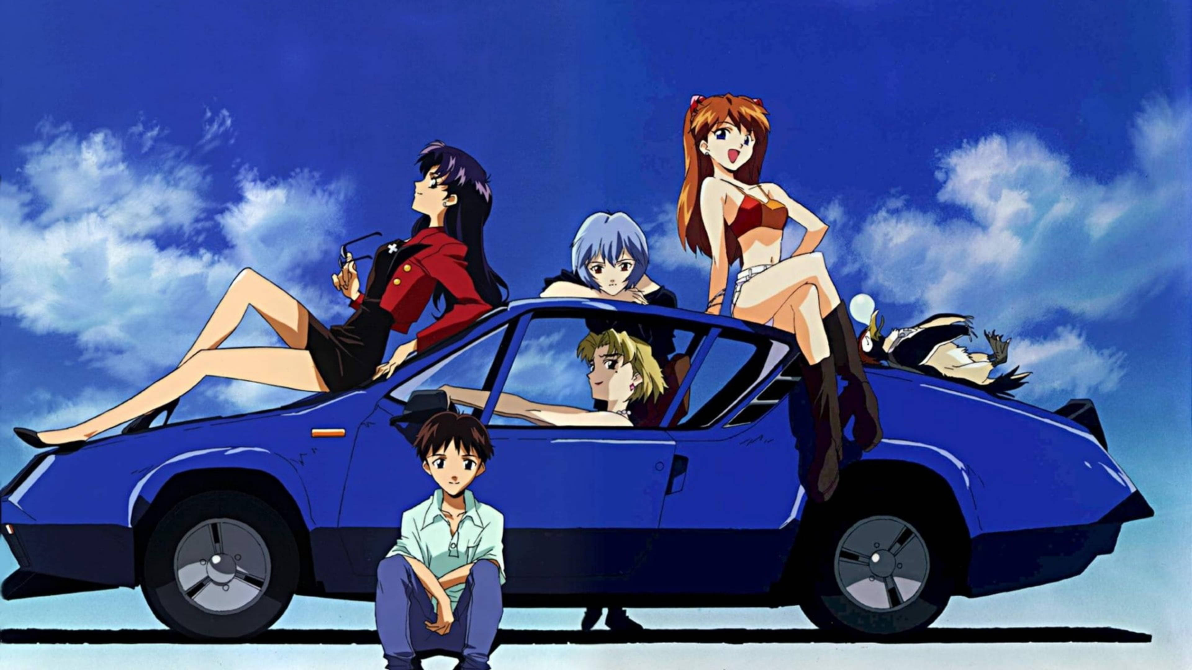 Personajes de Evangelion en 4K en un auto Fondos de pantalla