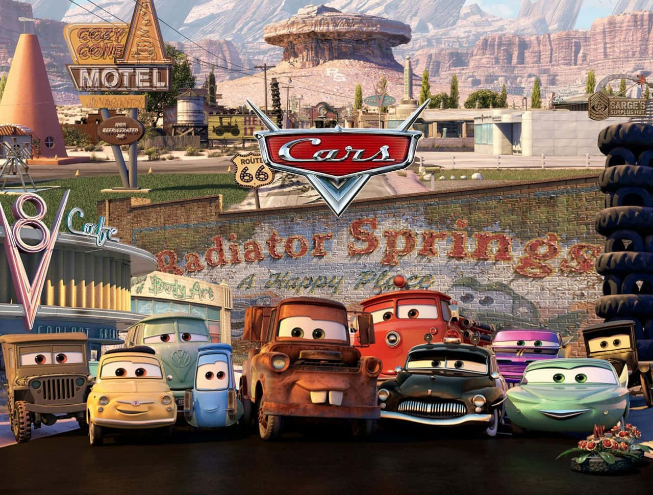 Personajes de la Película Animada Cars en Radiator Springs Fondos de pantalla