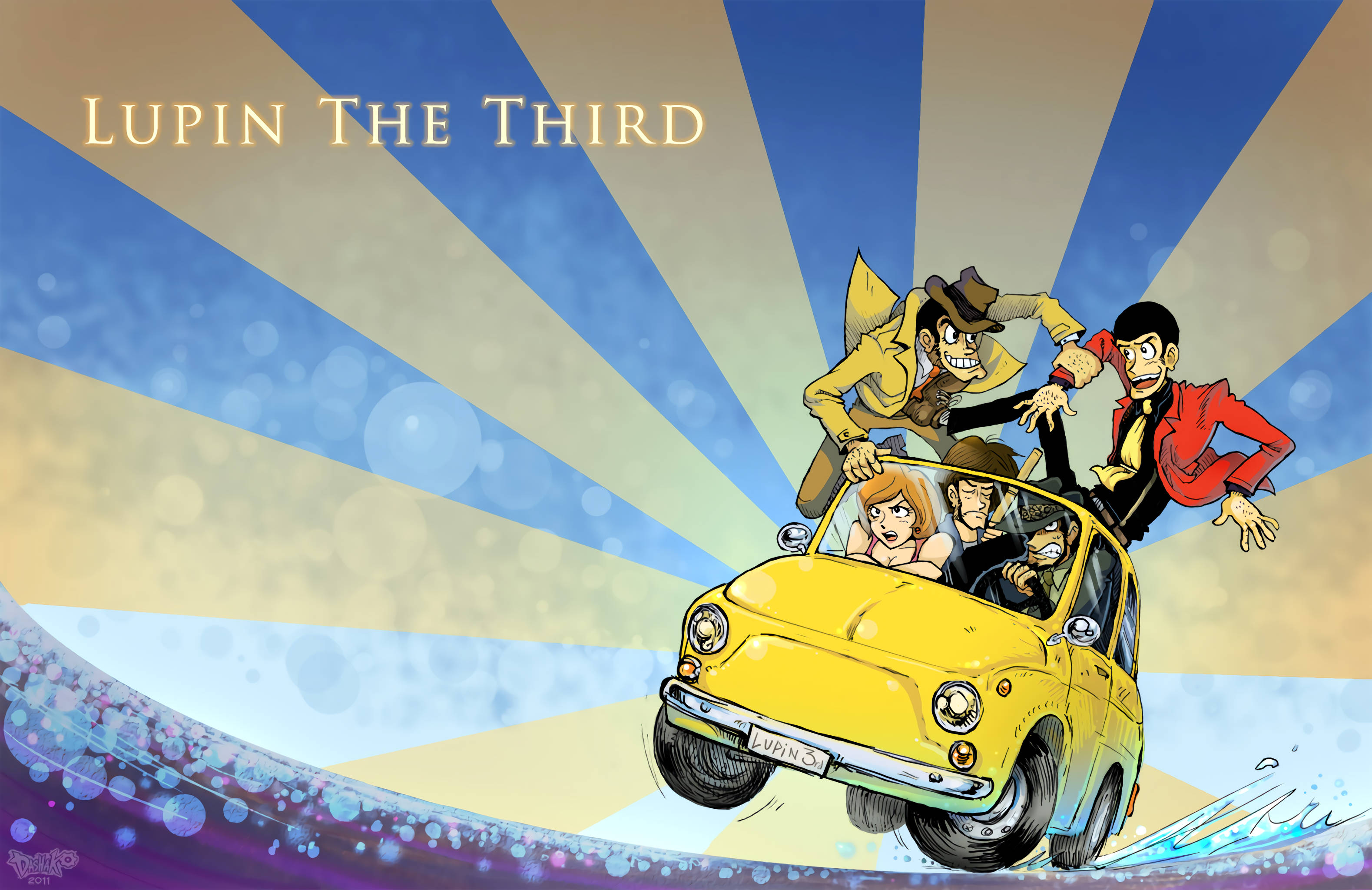 Personajes de Lupin en un auto anime Fondos de pantalla