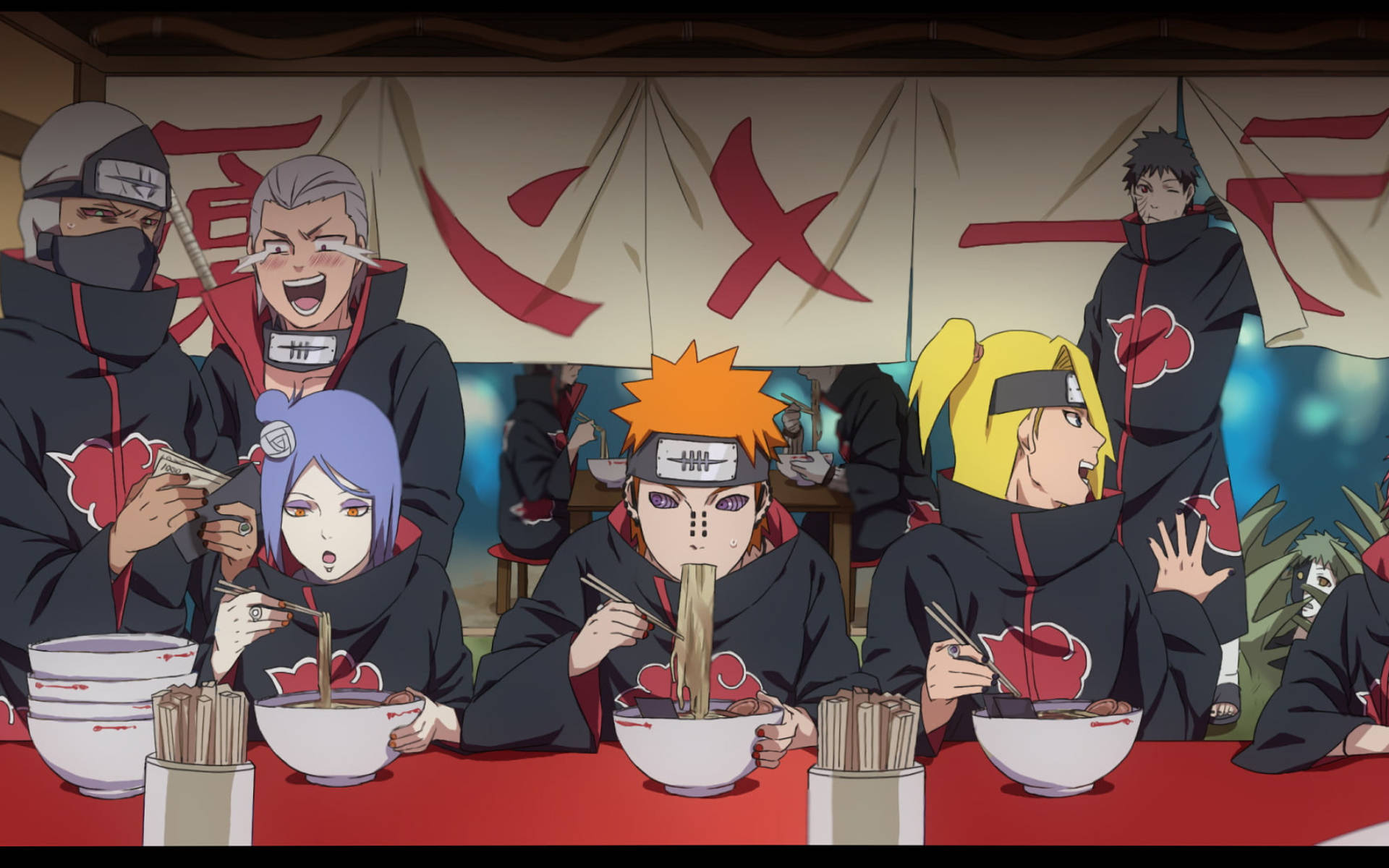 Personajes de Naruto Akatsuki en la casa de ramen Fondos de pantalla