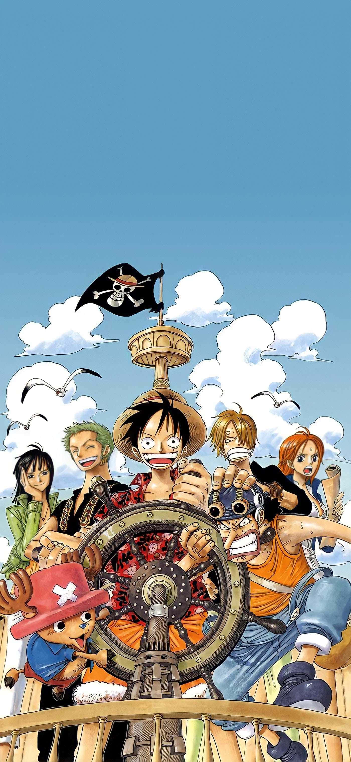 Personajes de One Piece en un barco pirata Fondos de pantalla