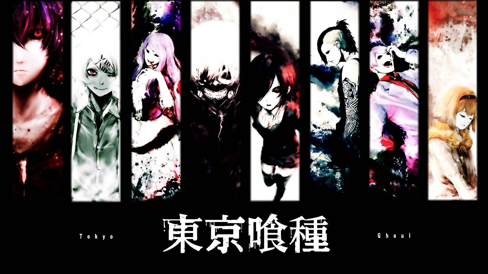 Personajes de Tokyo Ghoul con texto en japonés Fondos de pantalla