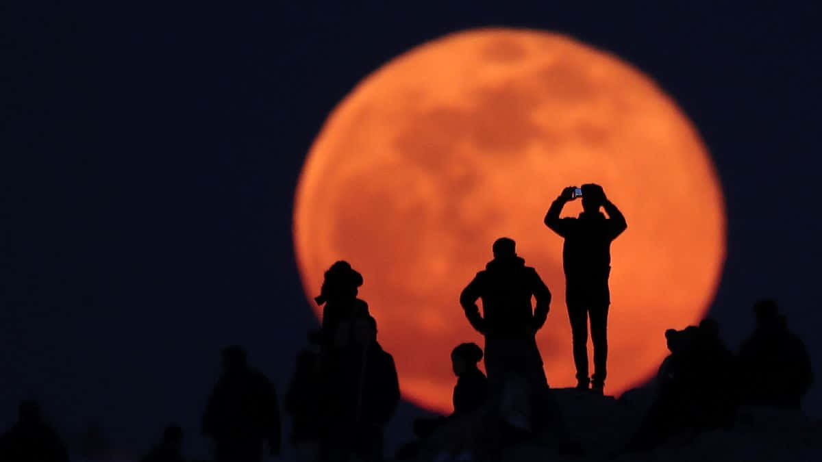 personas tomando fotos de la luna roja Fondos de pantalla