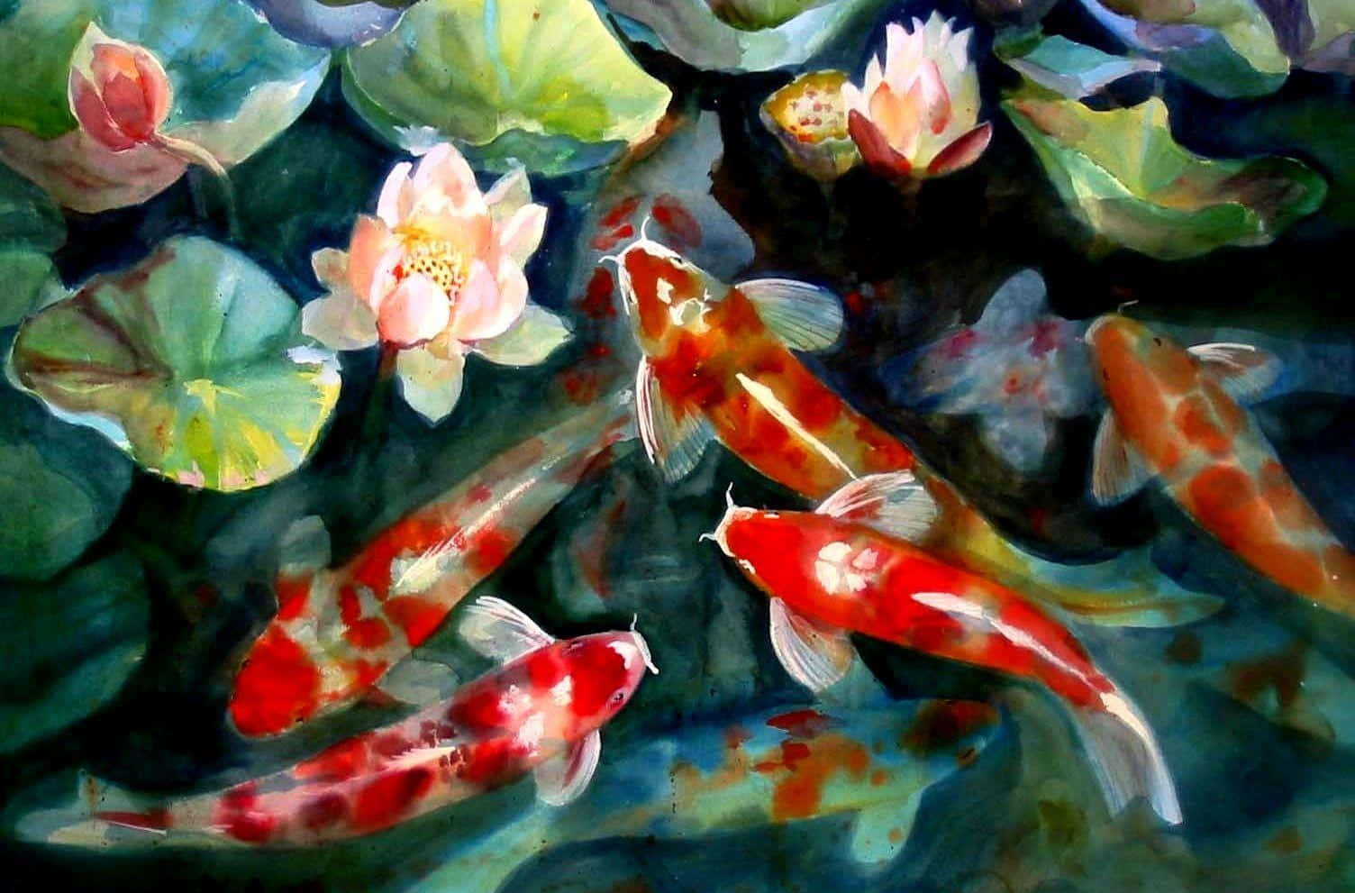 Pez Koi Naranja Vivo y Loto Fondos de pantalla